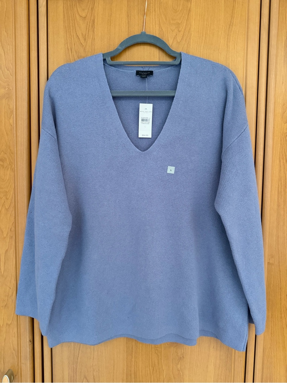 Ann Taylor Factory V-Neck Oversized Sweater Dusty Blue Size L NWT